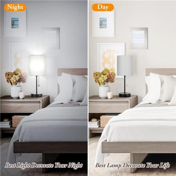 Table Lamps with USB Charging Ports, Grey for Bedside AC Outlet, Nightstand - Picture 5 of 5